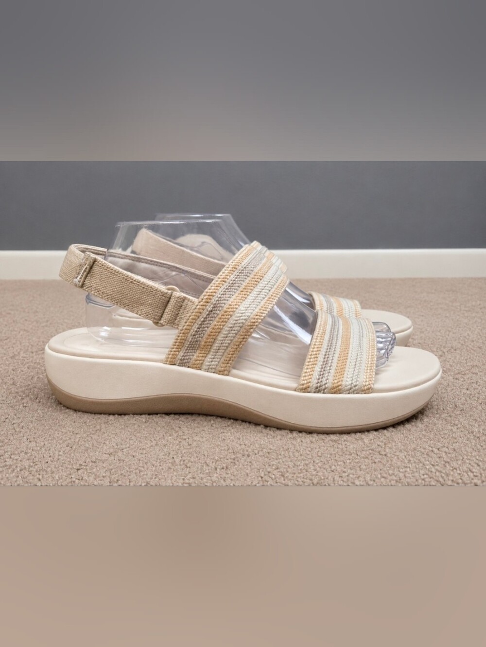 Clarks Beige and Cream Striped Platform Sandal